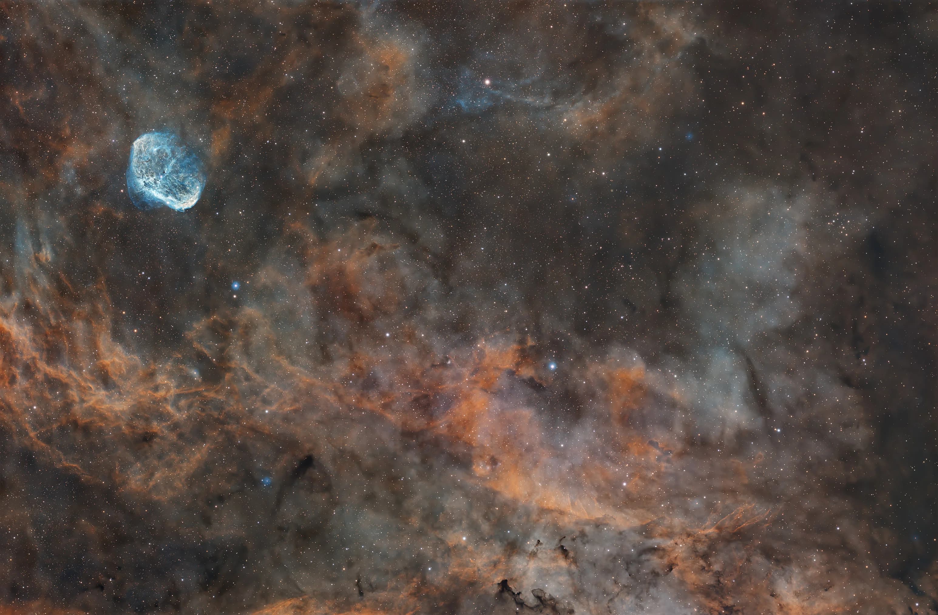 The Crescent Nebula (NGC 6888) emission nebula in Cygnus.